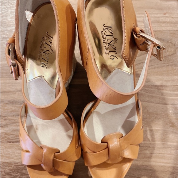 Michael Kors Shoes | Michael Kors Jetsetter Tan Wedges Size 8.5 color: Tan